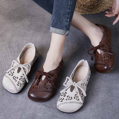 Handmade Stitched Hollow-out Lace-Up Flat Shoes