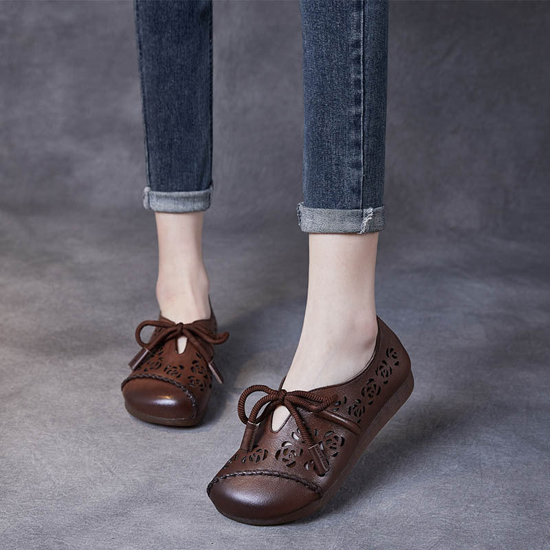Handmade Stitched Hollow-out Lace-Up Flat Shoes