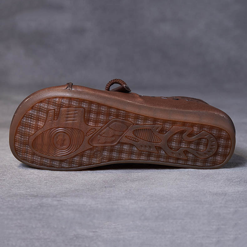 Handmade Stitched Hollow-out Lace-Up Flat Shoes