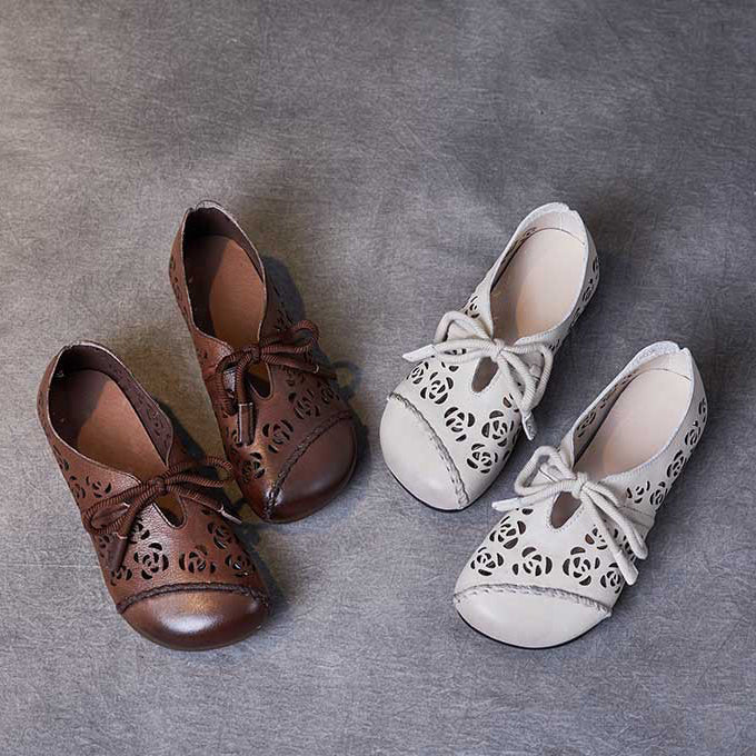 Handmade Stitched Hollow-out Lace-Up Flat Shoes