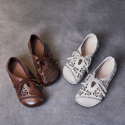 Handmade Stitched Hollow-out Lace-Up Flat Shoes