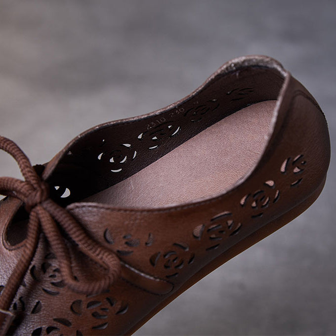 Handmade Stitched Hollow-out Lace-Up Flat Shoes