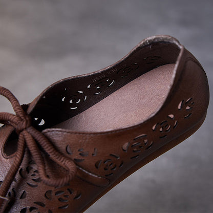Handmade Stitched Hollow-out Lace-Up Flat Shoes