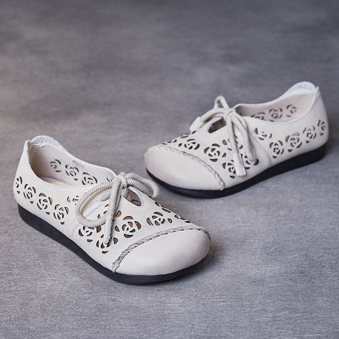 Handmade Stitched Hollow-out Lace-Up Flat Shoes