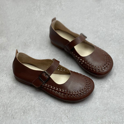 Handmade Woven Flat Shoes With Buckle