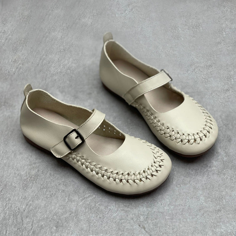 Handmade Woven Flat Shoes With Buckle