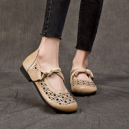 Hollow-out Breathable Flat Leather Peas Shoes