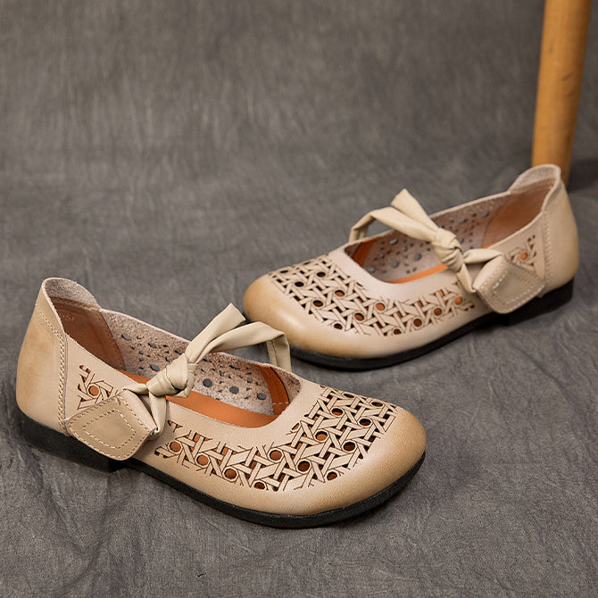 Hollow-out Breathable Flat Leather Peas Shoes
