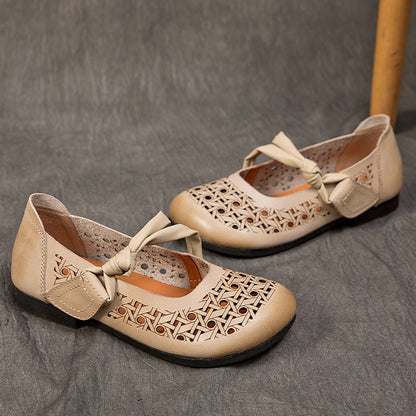 Hollow-out Breathable Flat Leather Peas Shoes