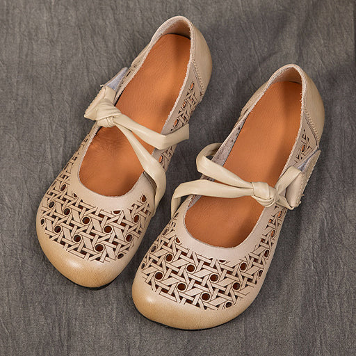 Hollow-out Breathable Flat Leather Peas Shoes