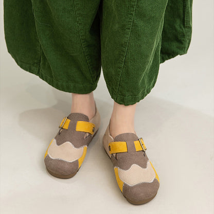 Leather Color-Blocked Versatile Flat Shoes