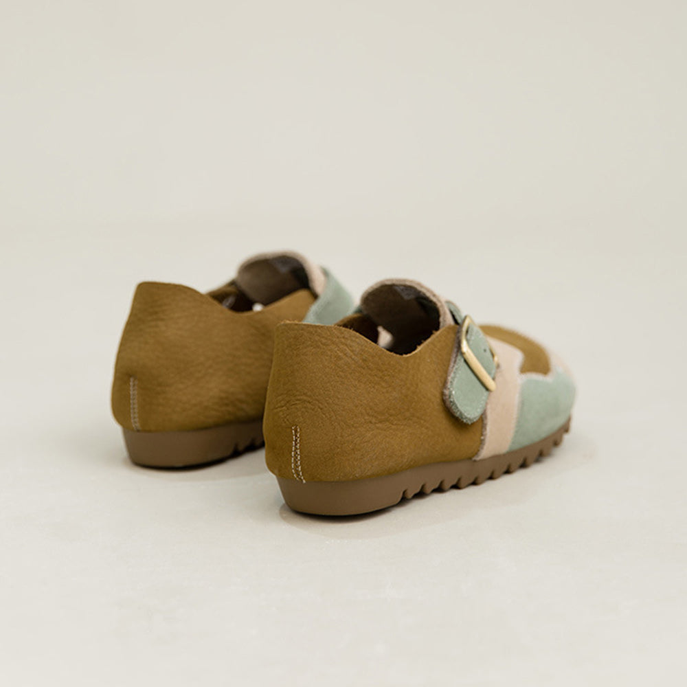 Leather Color-Blocked Versatile Flat Shoes