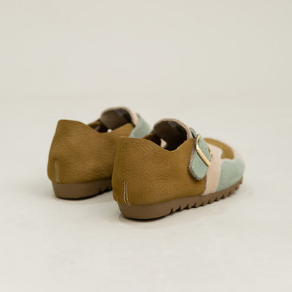 Leather Color-Blocked Versatile Flat Shoes