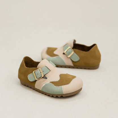 Leather Color-Blocked Versatile Flat Shoes