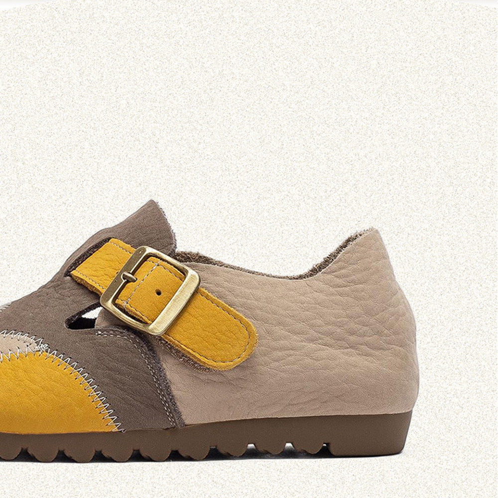 Leather Color-Blocked Versatile Flat Shoes