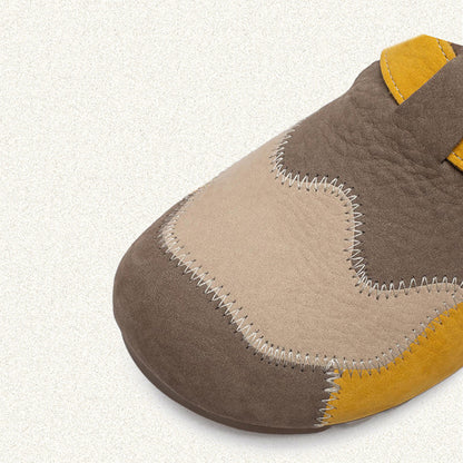 Leather Color-Blocked Versatile Flat Shoes