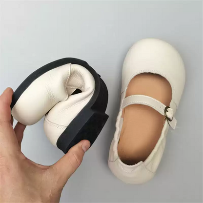 Leather Shoes Foldable Round Toe Soft Mary Janes