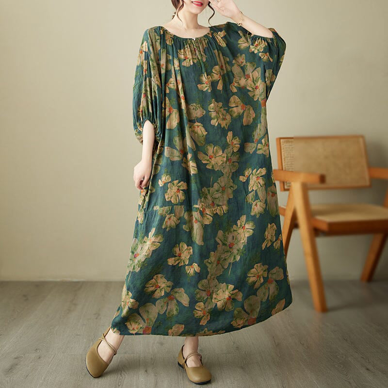 Loose Fit Floral Print Maxi Dress