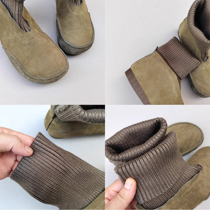 Original Leather Elastic Knitted Sock Boots 35-41