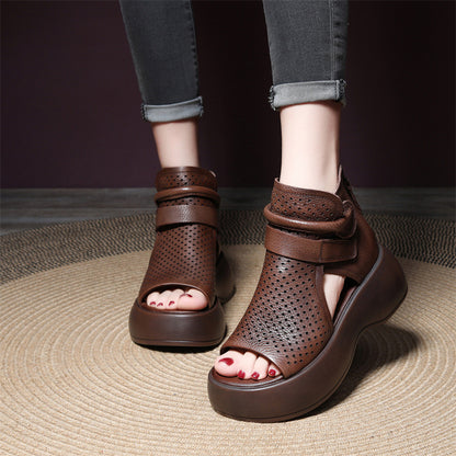 Peep Toe Hollow-out Breathable Rear Zipper Platform Sandals