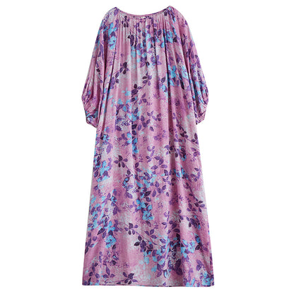 Purple Leaf-print  Maxi Dress