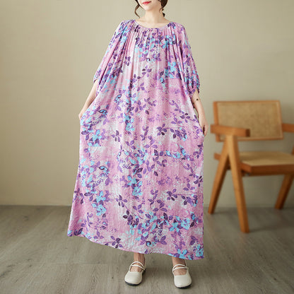 Purple Leaf-print  Maxi Dress