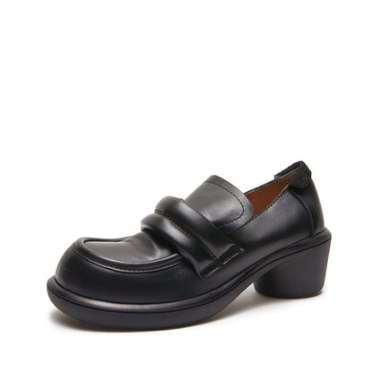 Retro Casual Versatile Chunky Heel Women's Leather Loafers