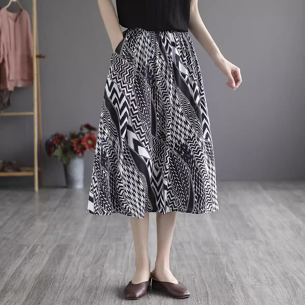 Retro Geometric Printed A-line Skirt
