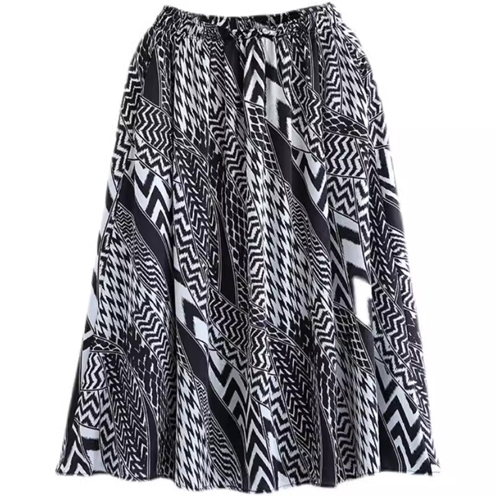 Retro Geometric Printed A-line Skirt