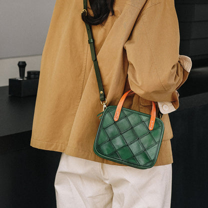 Retro Green Rhombus Leather Crossbody Bag