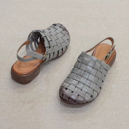 Retro Handmade Cowhide Woven Roman Sandals