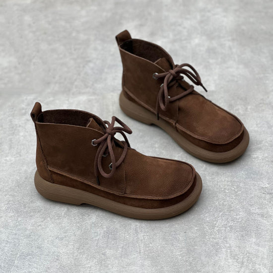 Vintage Leather Handmade Women's Flat Lace-up Martin Boots