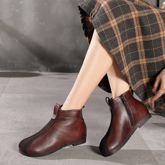 Retro Handmade Paneled Fleece Flat Short Boots