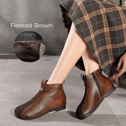 Retro Handmade Paneled Fleece Flat Short Boots
