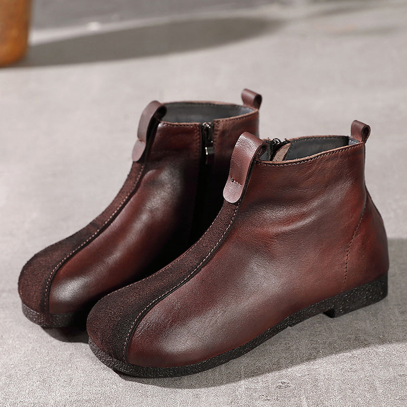 Retro Handmade Paneled Fleece Flat Short Boots