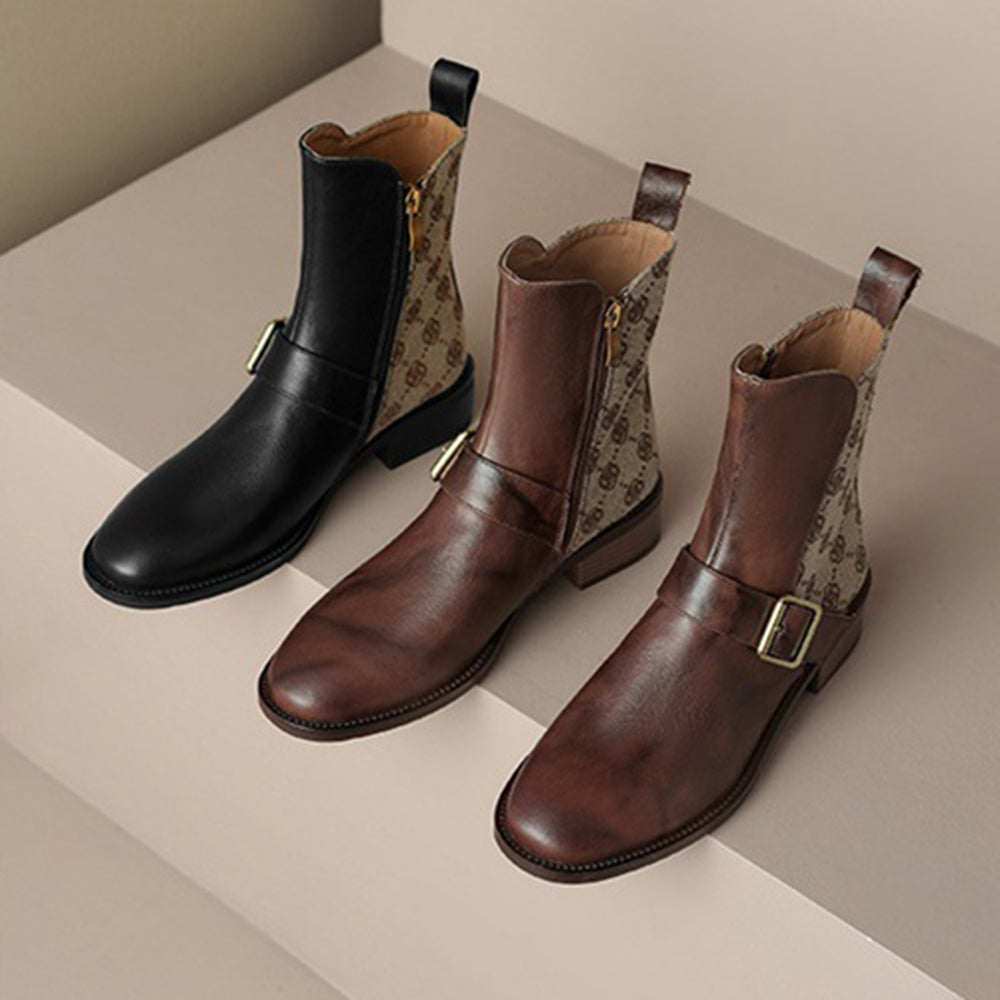 Retro Mid-heel Chelsea Boots With Buckle Accents