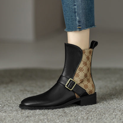 Retro Mid-heel Chelsea Boots With Buckle Accents