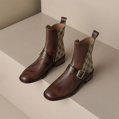 Retro Mid-heel Chelsea Boots With Buckle Accents