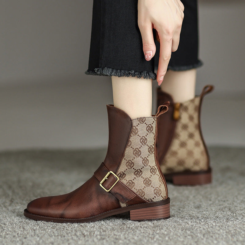 Retro Mid-heel Chelsea Boots With Buckle Accents