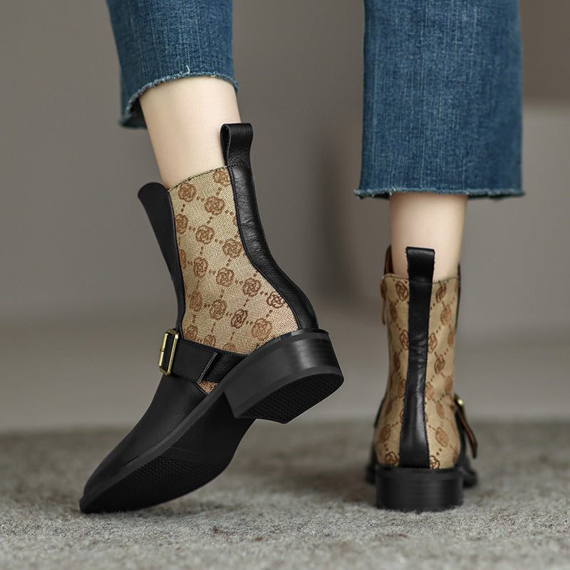 Retro Mid-heel Chelsea Boots With Buckle Accents