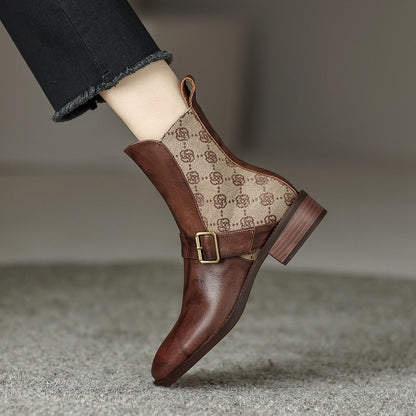 Retro Mid-heel Chelsea Boots With Buckle Accents