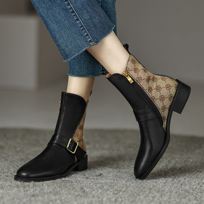 Retro Mid-heel Chelsea Boots With Buckle Accents