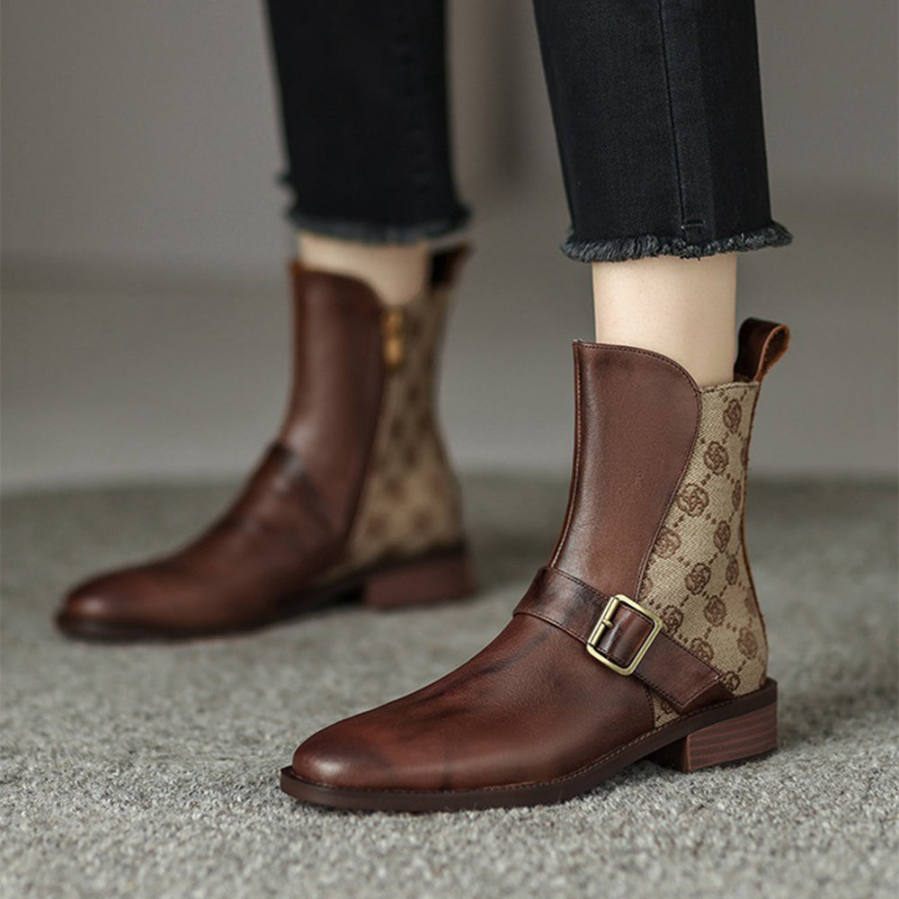 Retro Mid-heel Chelsea Boots With Buckle Accents