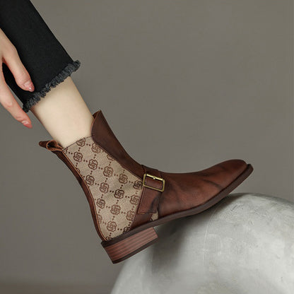 Retro Mid-heel Chelsea Boots With Buckle Accents