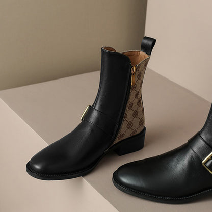 Retro Mid-heel Chelsea Boots With Buckle Accents