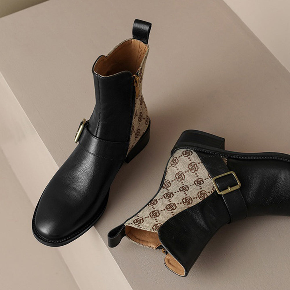 Retro Mid-heel Chelsea Boots With Buckle Accents