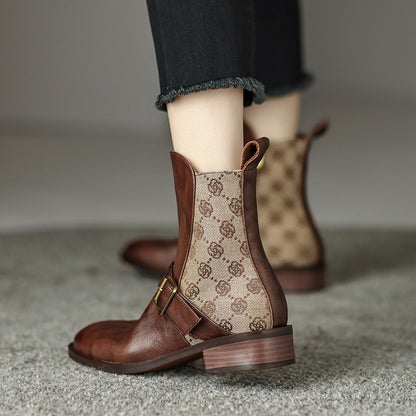 Retro Mid-heel Chelsea Boots With Buckle Accents