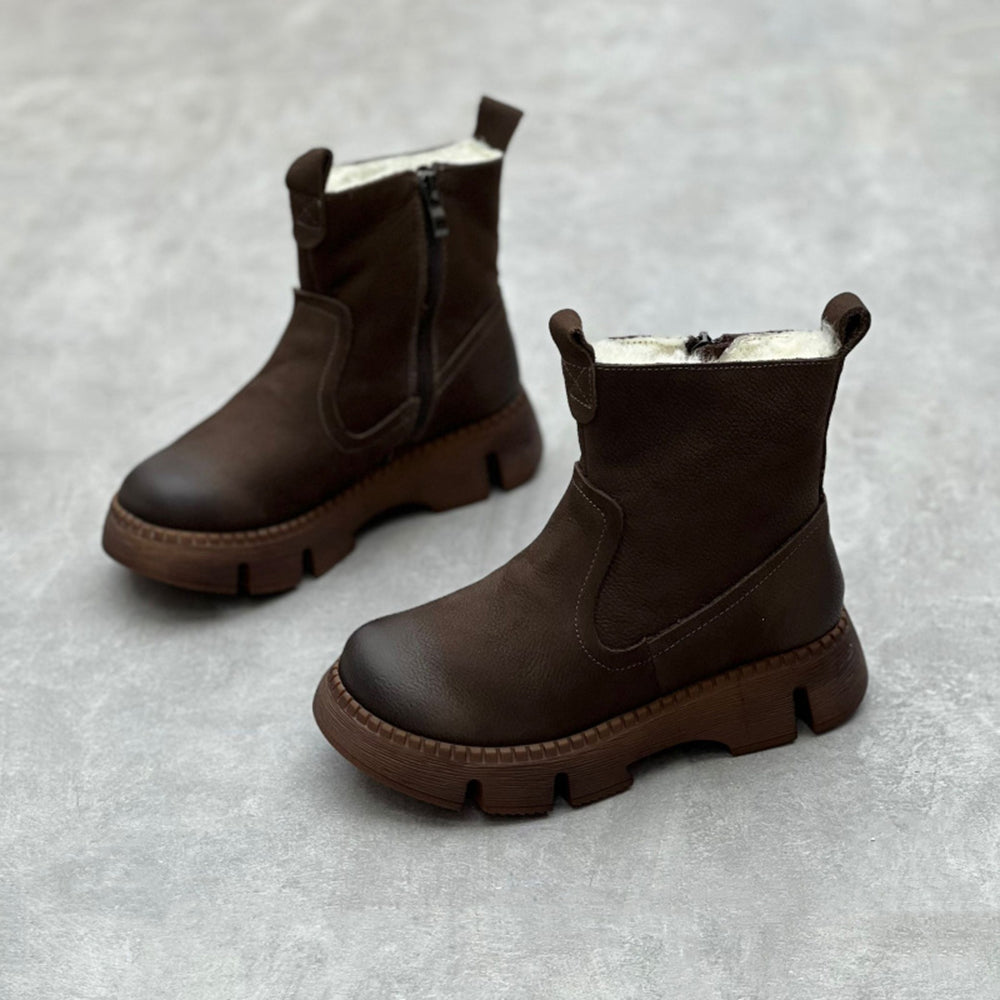 Retro Plush Women Leather Boots