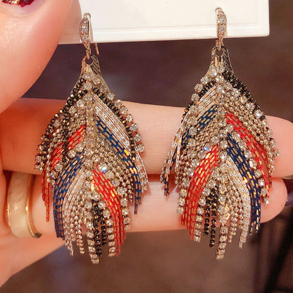 Rhinestone Feather Earrings