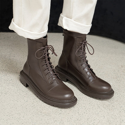 Round Toe Leather Lace-up Martin Boots